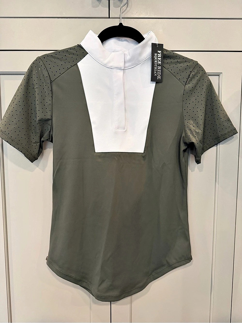 Free Ride Equestrian Amelia Show Shirt Short Sleeve Show Shirt in olive color
